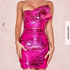 House of CB Fionnula Pink Sequin Strapless Dress